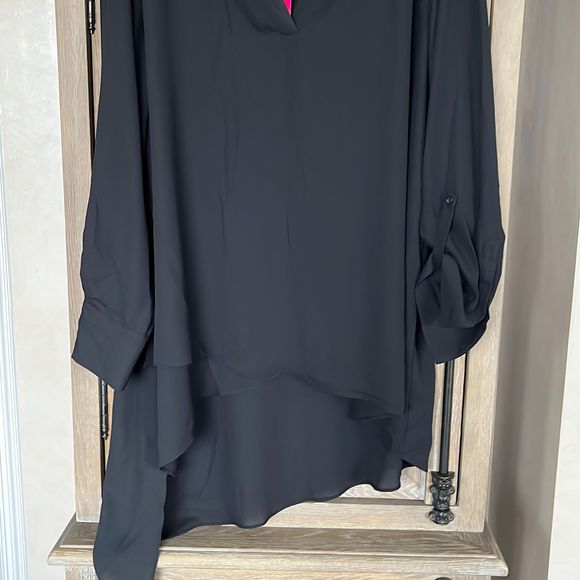 Catherine Malandrino Black High Low Tunic Blouse Top With Roll Tab Sleeves size - Picture 5 of 9